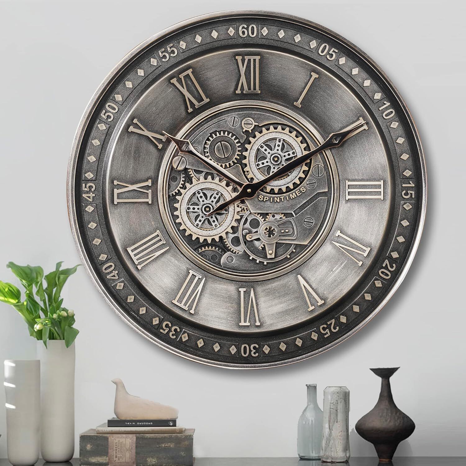 Majora Metal Çarklı Duvar Saati 60x60 Gri
