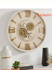 Avangard Mecha Metal Çarklı Duvar Saati 60x60 Bej