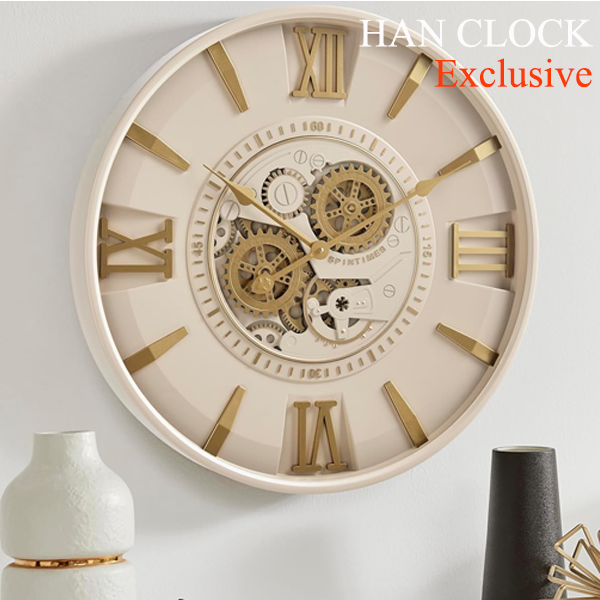 Luna Metal Çarklı Duvar Saati 60x60 Bej