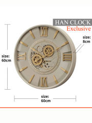 Avangard Mecha Metal Çarklı Duvar Saati 60x60 Bej