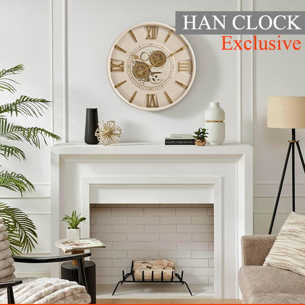 Avangard Mecha Metal Çarklı Duvar Saati 60x60 Bej