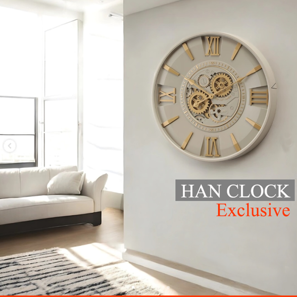 Avangard Mecha Metal Çarklı Duvar Saati 60x60 Bej