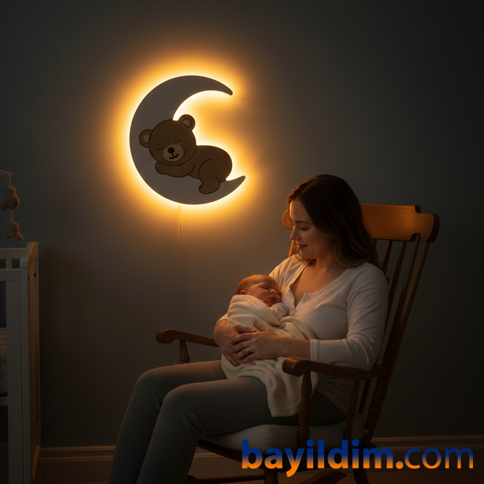 Ay Üstünde Uyuyan Ayıcıklı Lamba