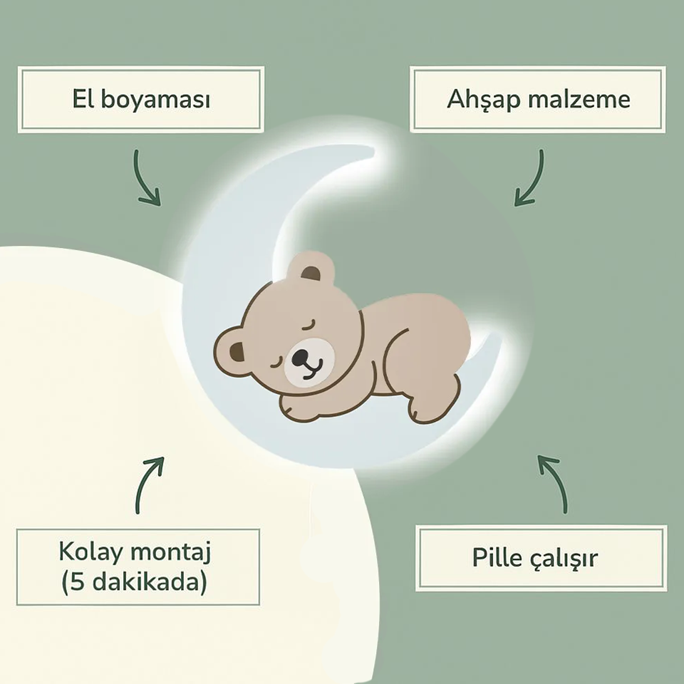 Ay Üstünde Uyuyan Ayıcıklı Lamba