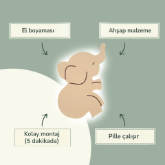 Dekoratif FİL GECE LAMBASI – Ahşap & Pilli & LED | Bayıldım
