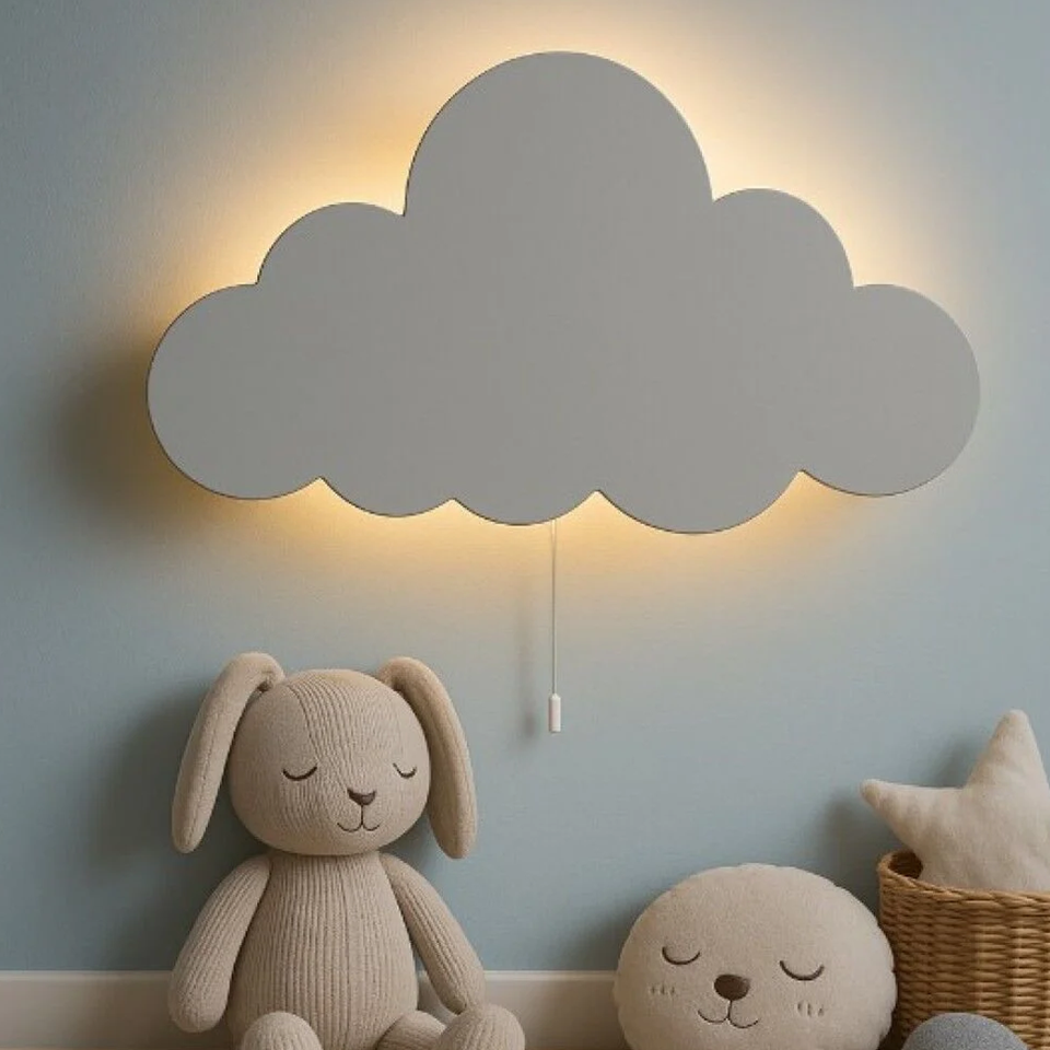 DEKORATİF BULUT GECE LAMBASI – Ahşap & Pilli & LED | Bayıldım