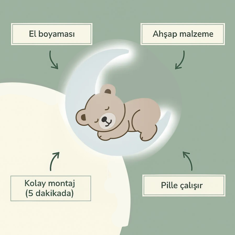 Ay Üstünde Uyuyan Yavru Ayıcıklı Lamba