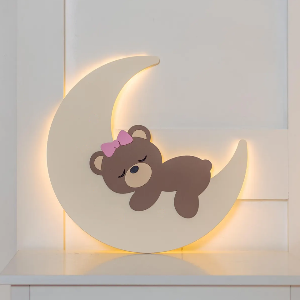 Ay Üstünde Uyuyan Yavru Ayıcıklı Lamba