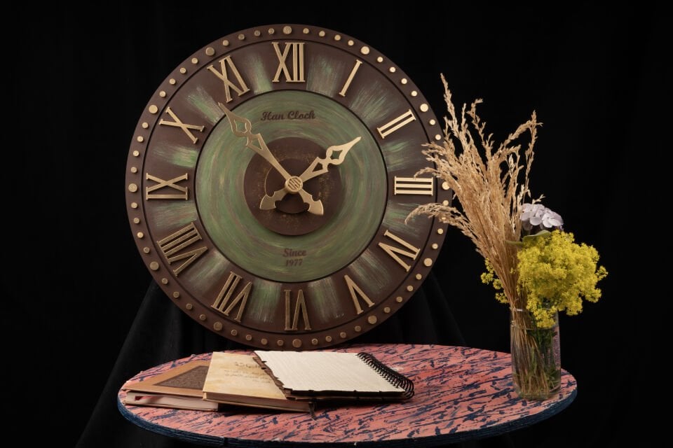 El Yapımı 3D Ahşap Duvar Saati – 60 cm | Han Clock