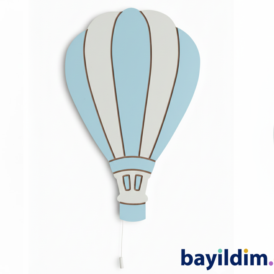 UÇAN BALON DUVAR GECE LAMBASI – Ahşap & Pilli & LED | Bayıldım