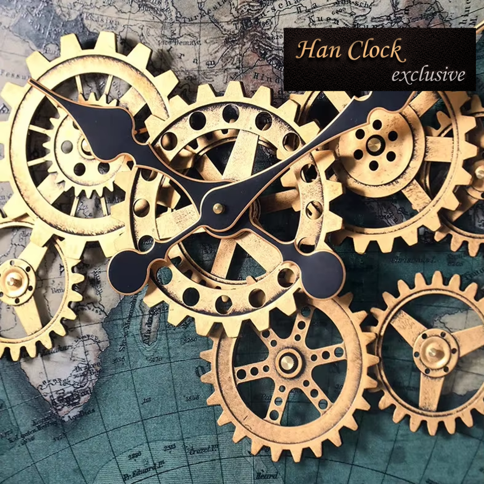 Dünya Haritalı Büyük Metal Çarklı Duvar Saati Han Clock Royal