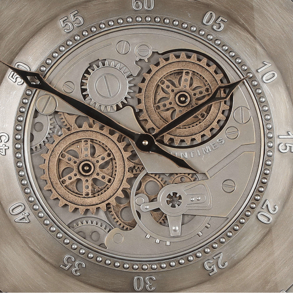 Han Clock Silver Line Gear Metal Çarklı Duvar Saati (Gümüş-Altın)