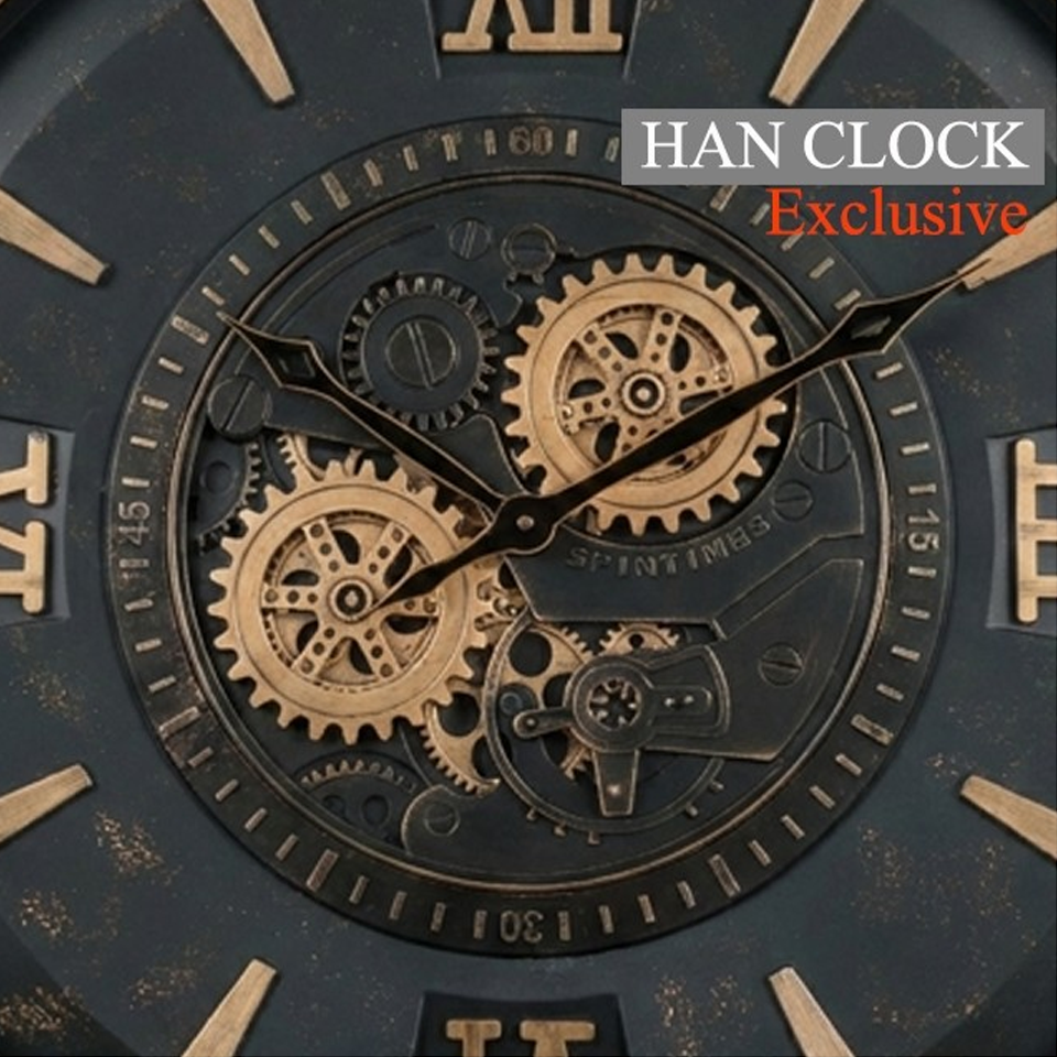 Han Clock Petra Metal Çarklı Duvar Saati 60CM (Bakır-Petrol yeşili)