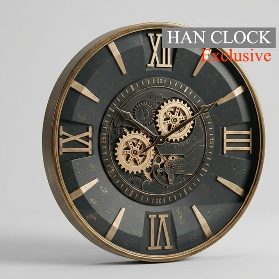 Han Clock Petra Metal Çarklı Duvar Saati 60CM (Bakır-Petrol yeşili)