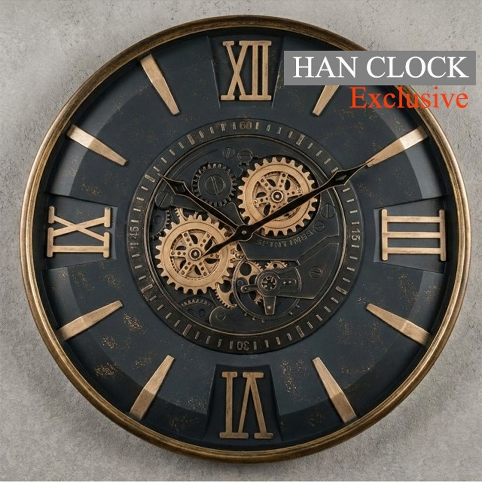 Han Clock Petra Metal Çarklı Duvar Saati 60CM (Bakır-Petrol yeşili)