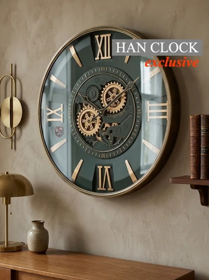 Han Clock Petra Metal Çarklı Duvar Saati 60CM (Bakır-Petrol yeşili)